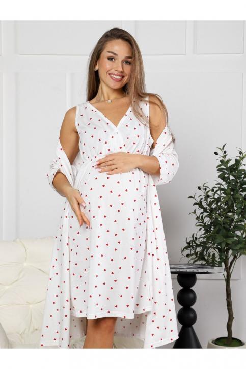 Ж-8.1680 Комплект для беременных (халат, сорочка) белый, сердечки